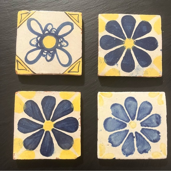Mexican Hand Painted Terra-Cotta Talavera Vintage Tiles Set of 4 - Picture 16 of 16